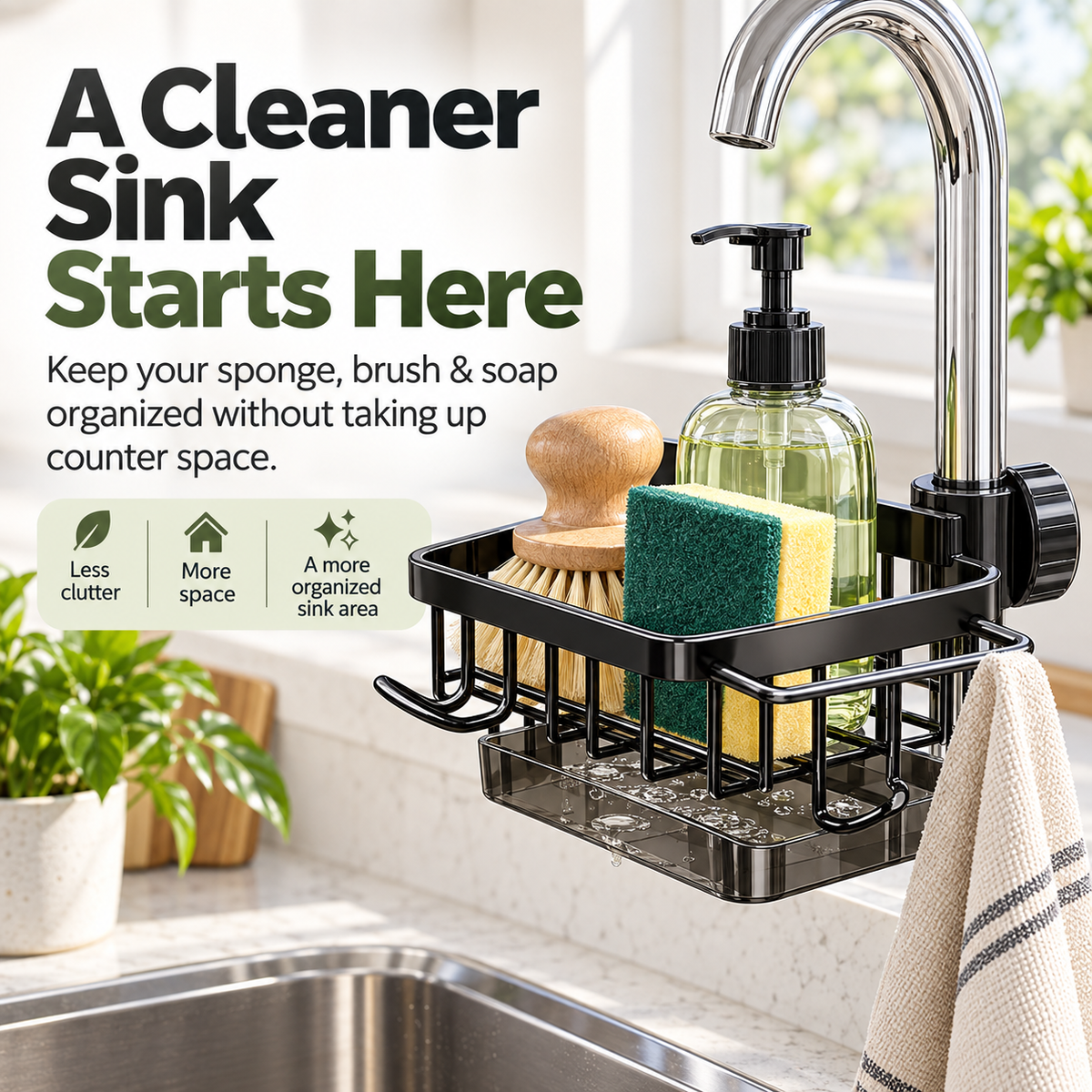 Sink Organizer Rack,Hanging Faucet Drain Rack with Drip Tray Stainless Steel Detachable Sink Faucet Sponge Holder Over Faucet for Kitchen and Bathroom,Scrubbers, Soap,Brush