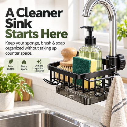 Sink Organizer Rack,Hanging Faucet Drain Rack with Drip Tray Stainless Steel Detachable Sink Faucet Sponge Holder Over Faucet for Kitchen and Bathroom,Scrubbers, Soap,Brush