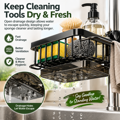 Sink Organizer Rack,Hanging Faucet Drain Rack with Drip Tray Stainless Steel Detachable Sink Faucet Sponge Holder Over Faucet for Kitchen and Bathroom,Scrubbers, Soap,Brush