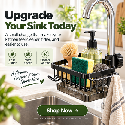 Sink Organizer Rack,Hanging Faucet Drain Rack with Drip Tray Stainless Steel Detachable Sink Faucet Sponge Holder Over Faucet for Kitchen and Bathroom,Scrubbers, Soap,Brush