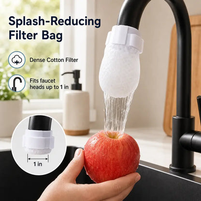50 Cotton Filter Bags Disposable Cotton Faucet Filter Bags, Splash-Reducing Tap Water Sediment Filter Sock with Elastic Cuff for Kitchen & Bathroom Faucets