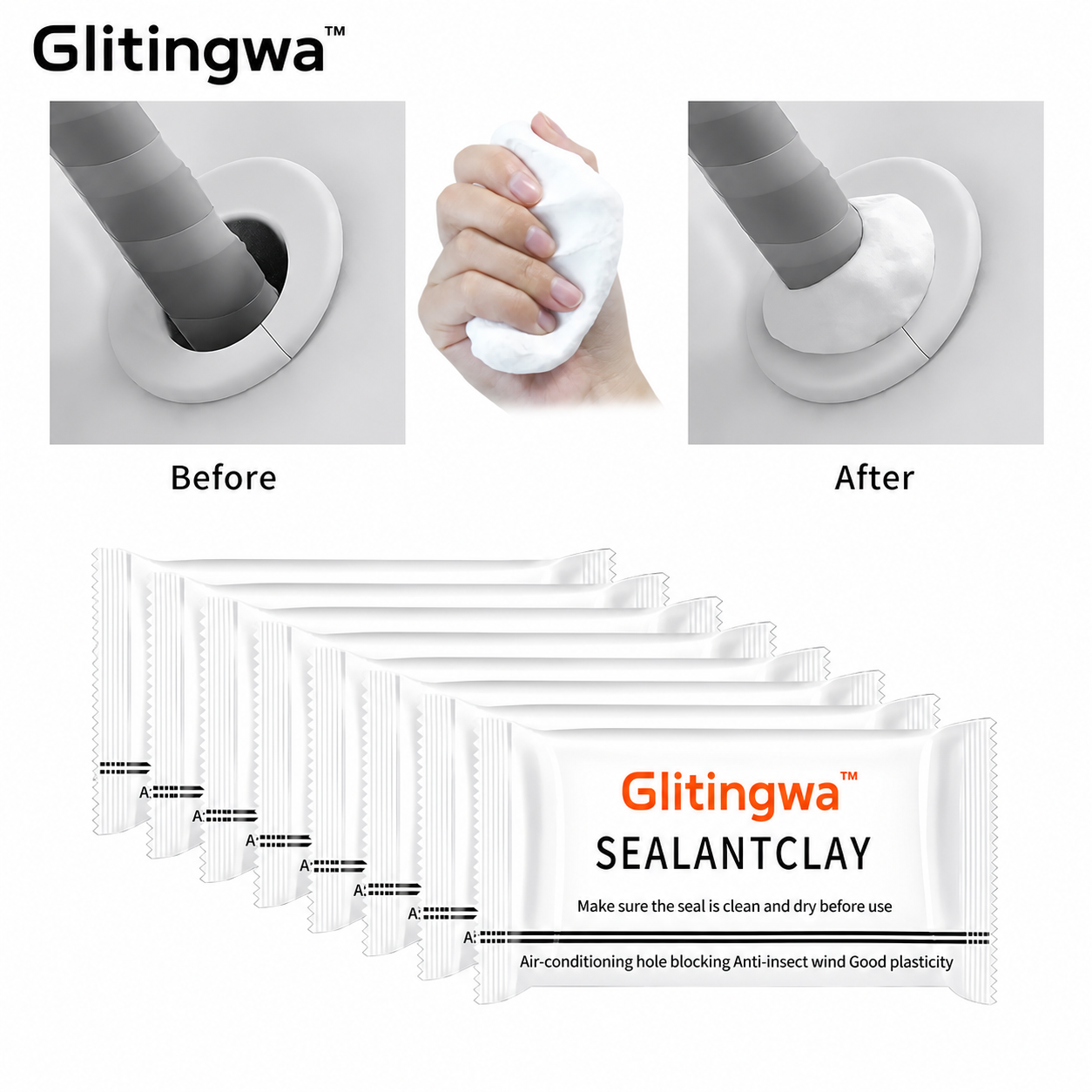 Glitingwa 10PCS Eco-Friendly Sticky Sealant Clay, Quick Curing & Strong Adhesion, Waterproof Oil-Resistant Pest Control Sealant for Air Conditioner Holes Wall Cracks Pipes