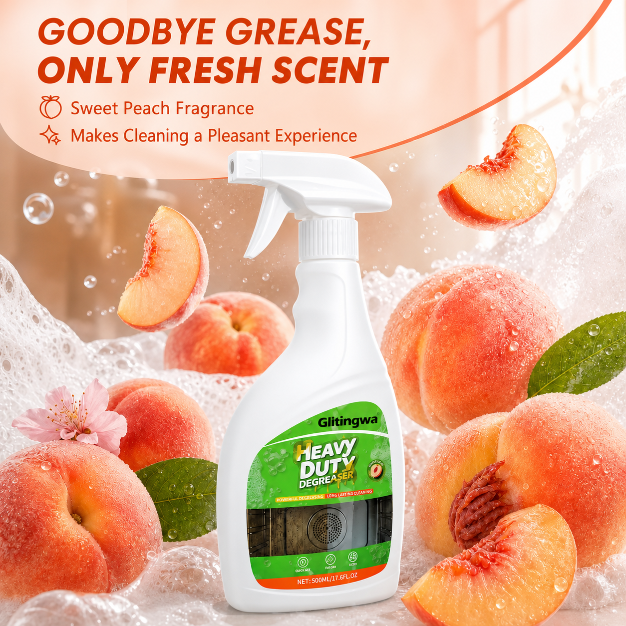 Glitingwa Heavy Duty Kitchen Degreaser Spray | Cuts Grease on Stoves, Range Hoods & Grills