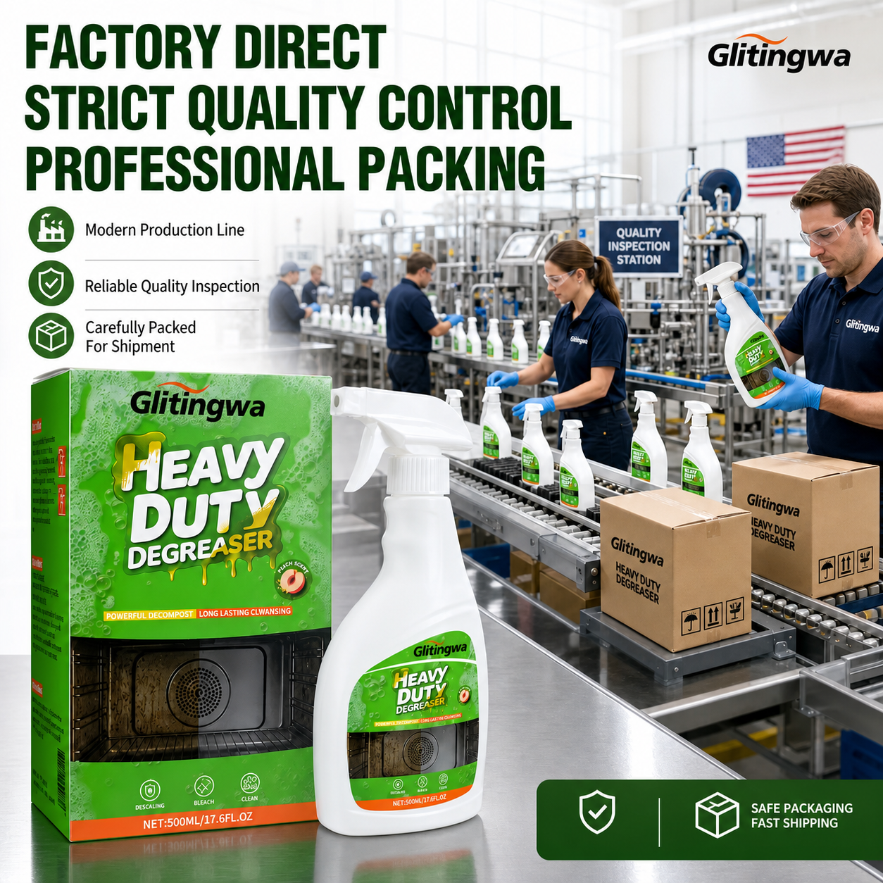 Glitingwa Heavy Duty Kitchen Degreaser Spray | Cuts Grease on Stoves, Range Hoods & Grills