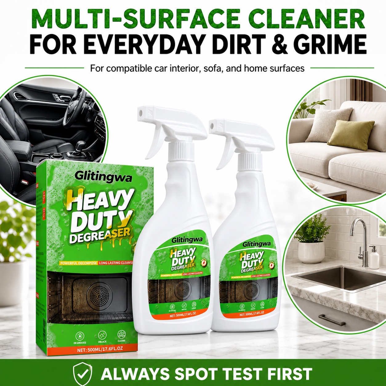 Glitingwa Heavy Duty Kitchen Degreaser Spray | Cuts Grease on Stoves, Range Hoods & Grills