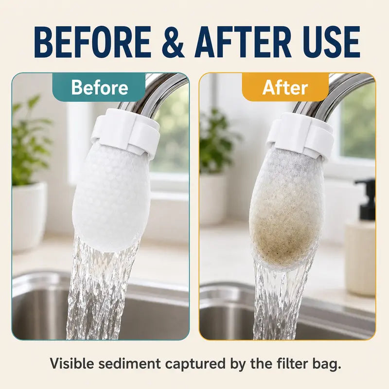 50 Cotton Filter Bags Disposable Cotton Faucet Filter Bags, Splash-Reducing Tap Water Sediment Filter Sock with Elastic Cuff for Kitchen & Bathroom Faucets
