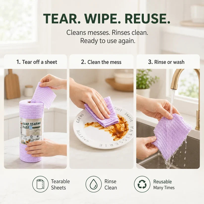 ✨Multipurpose Reusable Tear-Off Cleaning Cloth Roll