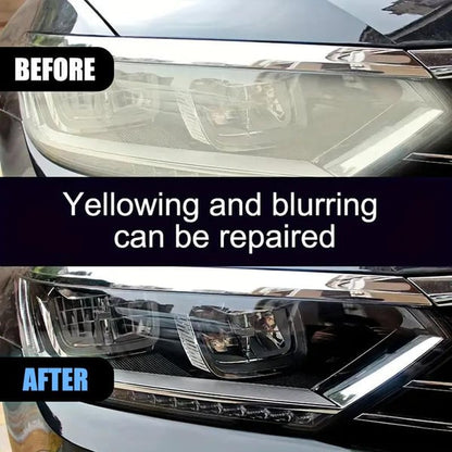 Automotive Headlamp Restoration Fluid, oxidized and yellowed automotive headlamps, blurring enhanced crystalline coating refurbisher