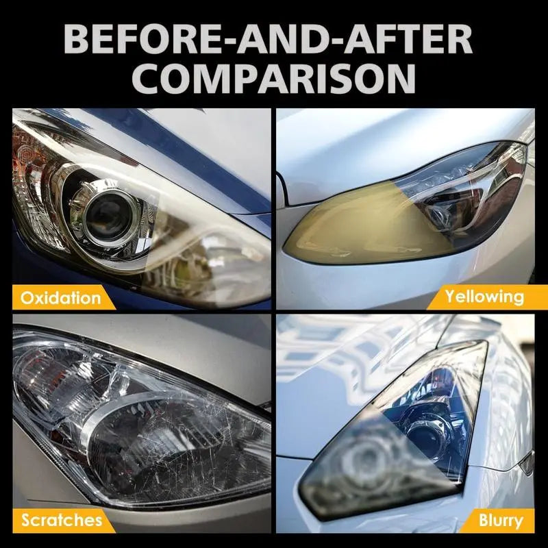 Automotive Headlamp Restoration Fluid, oxidized and yellowed automotive headlamps, blurring enhanced crystalline coating refurbisher
